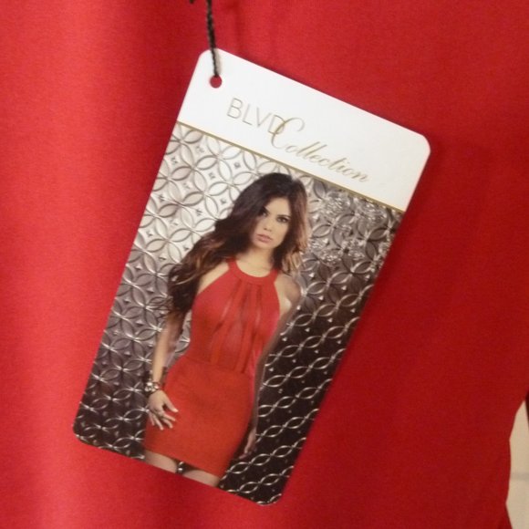 BLVD Collection Women's Red Dress with Peek-a-boo Sides, Long Sleeve - Picture 5 of 8